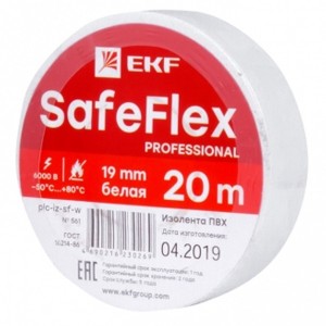 Изолента ПВХ белая 19мм 20м -50..+80 6кВ серии EKF SafeFlex