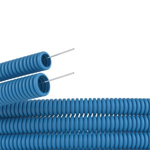 Обзор Труба ППЛ гофрированная DKC д.32мм, лёгкая с протяжкой, цвет синий [бухта 25м]