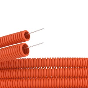Труба ПНД гофрированная DKC д.16мм, тяжёлая с протяжкой, цвет оранжевый [бухта 100м]