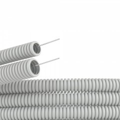 Труба ПВХ гофрированная DKC д.20мм, лёгкая с протяжкой, цвет серый [бухта 100м]