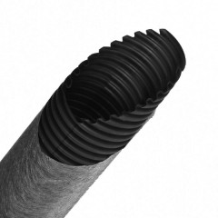 Труба гибкая двустенная дренажная д.110мм с геофильтром, класс SN6, перфорация 360?, цвет черный