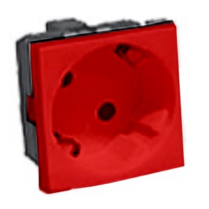 Розетка 45° с заземлением Экопласт LK45, со шторками глянцевая красная