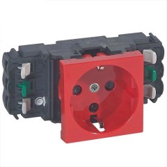 Розетка Legrand Mosaic 2К+З для кабель-каналов DLP с блокировкой автозажим 2М, красная