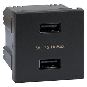 Зарядное устройство  2 модуля 2хUSB тип А 5VDC 2,1А 45х45мм Simon K45, графит