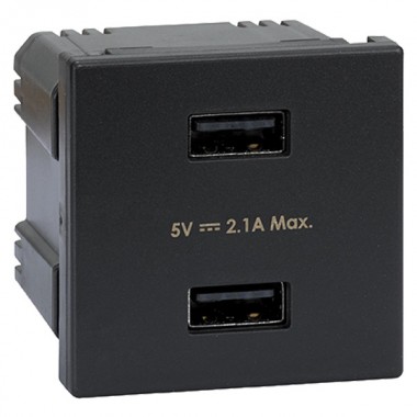 Купить Зарядное устройство  2 модуля 2хUSB тип А 5VDC 2,1А 45х45мм Simon K45, графит