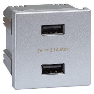 Зарядное устройство  2 модуля 2хUSB тип А 5VDC 2,1А 45х45мм Simon K45, алюминий
