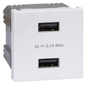 Зарядное устройство  2 модуля 2хUSB тип А 5VDC 2,1А 45х45мм Simon K45, белый
