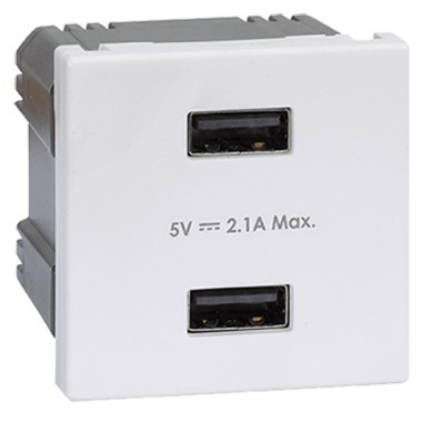 Купить Зарядное устройство  2 модуля 2хUSB тип А 5VDC 2,1А 45х45мм Simon K45, белый