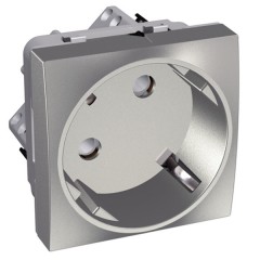 Розетка одинарная 2Р+Е со шторками 45" Altira Schneider Electric металлик 2 модуля