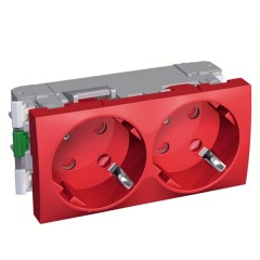Розетка двойная 2х2Р+Е со шторками и блокировкой 45" Altira Schneider Electric красная 4 модуля