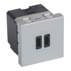 Розетка 2xUSB тип С Legrand Mosaic для зарядки 2 модуля алюминий