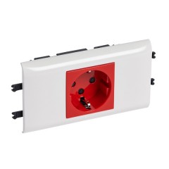 Розетка Legrand Mosaic 2К+З с суппортом для DLP (крышка 65мм) с блокировкой автозажим 2М, красный