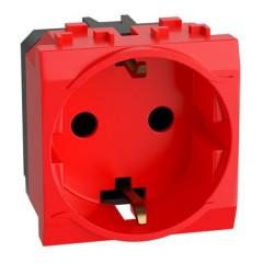 Розетка с заземлением со шторками DKC Brava 2 модуля красная