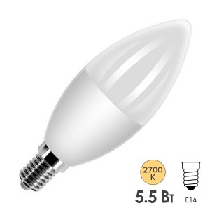 Обзор Лампа светодиодная свеча FL-LED C37 5,5W 2700К 220V E14 37х108 510Лм теплый свет