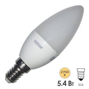 Купить Лампа светодиодная свеча Osram LED CLAS B FR 40 5,4W/827 240° 470lm 220V E14
