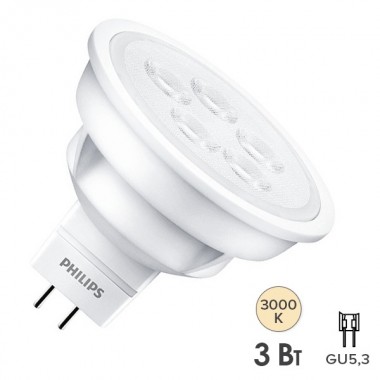 Отзывы Лампа светодиодная Philips ESS LED MR16 3W (35W) 830 36° 230V 230lm GU5.3 теплый свет
