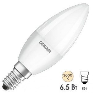 Обзор Лампа светодиодная свеча OSRAM LED LS CL B 6.5W (60W) 830 220V FR E14 550lm