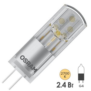 Лампа светодиодная Osram new LED P PIN 30 2.4W 827 12V G4 FR 300Lm d14x44mm