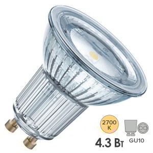 Обзор Лампа светодиодная Osram LED PARATHOM PAR16 50 4.3W/827 230V GU10 120° широкий угол 350lm d51x55mm