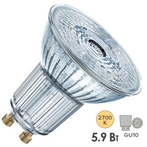 Обзор Лампа светодиодная Osram LED PARATHOM PAR16 50 5.9W/927 DIM 230V GU10 36° 350lm d51x55mm