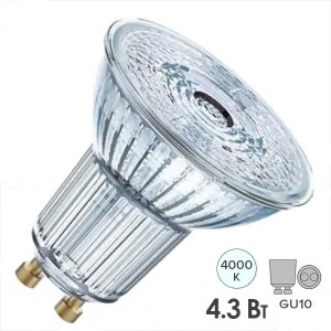 Обзор Лампа светодиодная Osram LED PARATHOM PAR16 50 4.3W/840 230V GU10 120° широкий угол 350lm d51x55mm