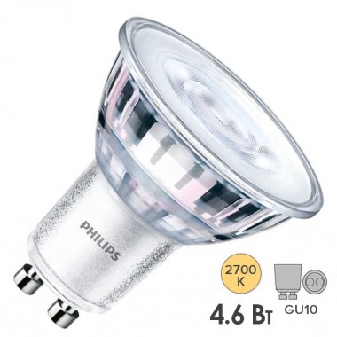 Купить Лампа светодиодная Philips Essential LED 50 4.6W/827 230V GU10 395lm 36° 15000h 929001215208