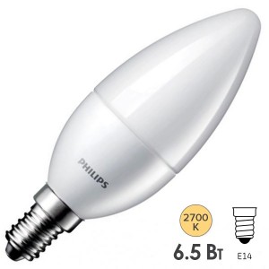 Лампа светодиодная свеча Philips ESS LEDCandle B38 6.5W (75W) 2700K 220V E14 FR 620lm