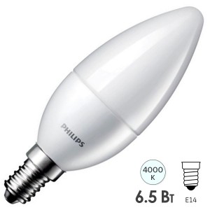 Обзор Лампа светодиодная свеча Philips ESS LEDCandle B38 6.5W (75W) 4000K 220V E14 FR 650lm