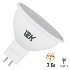 Лампа светодиодная ECO MR16 софит 3Вт 230В 3000К GU5.3 IEK 442557