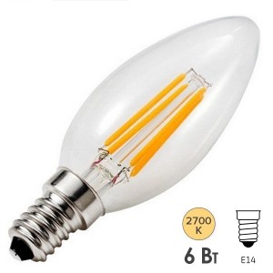 Купить Лампа филаментная светодиодная свеча Osram LED SCL B 75 6W/827 230V CL E14 800lm Filament
