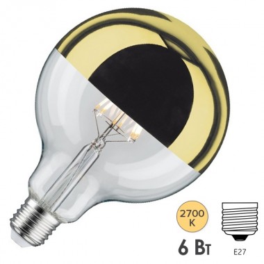 Обзор Лампа филаментная светодиодная Paulmann LED G125 6W E27 Kopfsp Золото/Gold DIM золотое покрытие