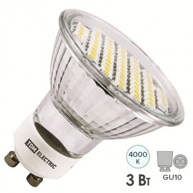 Купить Лампа светодиодная PAR16-3 Вт-220 В -4000 К–GU 10 SMD TDM