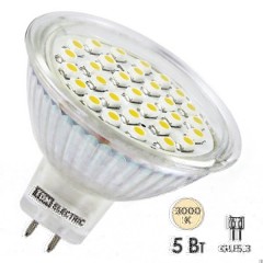 Лампа светодиодная MR16-5 Вт-12 В -3000 К–GU 5,3 SMD TDM