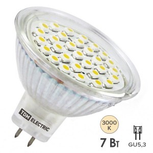 Купить Лампа светодиодная MR16-7 Вт-12 В -3000 К–GU 5,3 SMD (с матовым стеклом) TDM