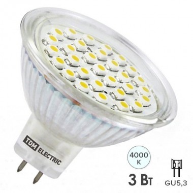 Отзывы Лампа светодиодная MR16-3 Вт-220 В -4000 К–GU 5,3 SMD TDM