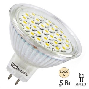 Купить Лампа светодиодная MR16-5 Вт-220 В -3000 К–GU 5,3 SMD TDM