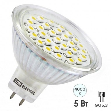 Отзывы Лампа светодиодная MR16-5 Вт-220 В -4000 К–GU 5,3 SMD TDM