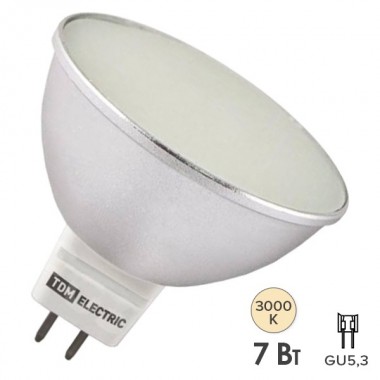 Обзор Лампа светодиодная MR16-7 Вт-220 В -3000 К–GU 5,3 SMD (с матовым стеклом) TDM