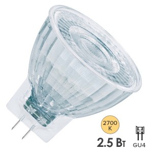 Лампа светодиодная Osram LED P MR11 20 2,5W/827 36° 12V 184lm GU4