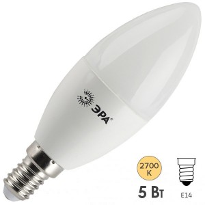 Лампа светодиодная свеча ЭРА LED B35-5W-827-E14 теплый свет 528855