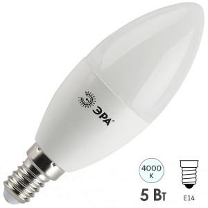 Лампа светодиодная свеча ЭРА LED B35-5W-840-E14 белый свет 528862