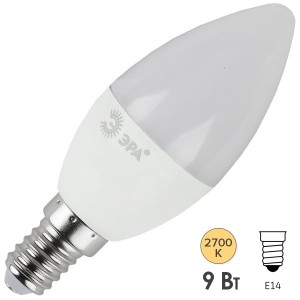 Лампа светодиодная свеча ЭРА LED B35-9W-827-E14 теплый свет 576689