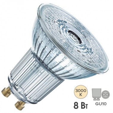 Обзор Лампа светодиодная Osram LED 1-PARATHOM PAR16 80 8W/830 DIM 60° 230V GU10 575lm d50x58mm