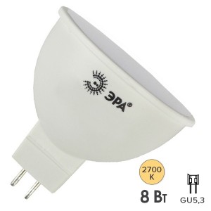 Обзор Лампа светодиодная ЭРА LED MR16-8W-827-GU5.3 теплый свет 556179