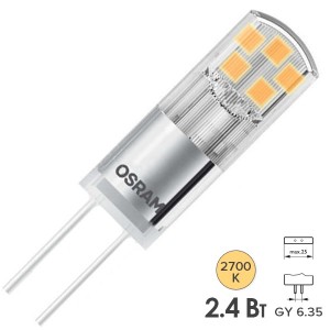 Обзор Лампа светодиодная Osram LED PIN 30 2,4W/827 12V GY6.35 300Lm