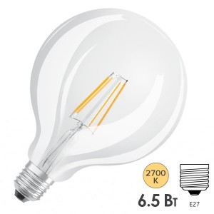 Лампа светодиодная Osram PARATHOM GLOBE125 GL FR 6,5W/827 (60W) 220V 2700K FR E27 806lm LEDVANCE