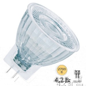 Лампа светодиодная Osram  LED P MR11 3536 4,2W/827 12V DIM GU4